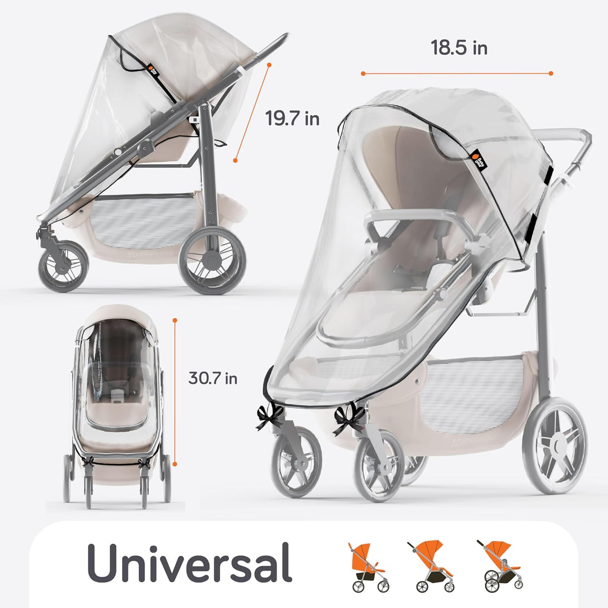 Universal Stroller Rain Cover - 100% Waterproof PEVA Stroller Cover for Rain, Snow & Wind Protection, Stroller Accessories (+ Travel Bag)