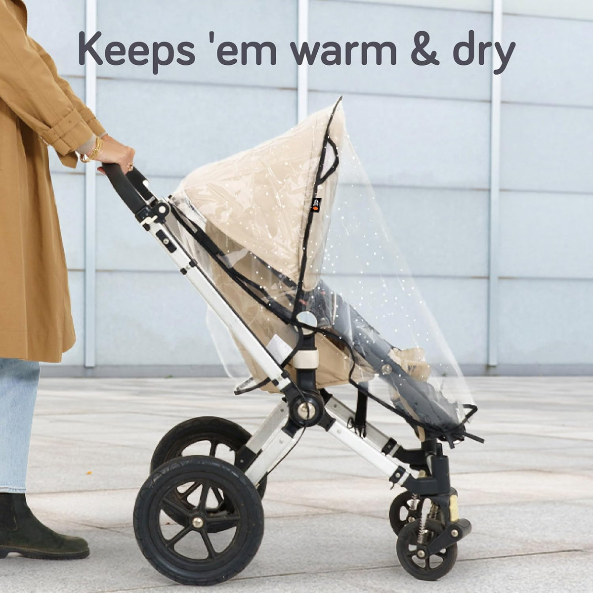 Universal Stroller Rain Cover - 100% Waterproof PEVA Stroller Cover for Rain, Snow & Wind Protection, Stroller Accessories (+ Travel Bag)