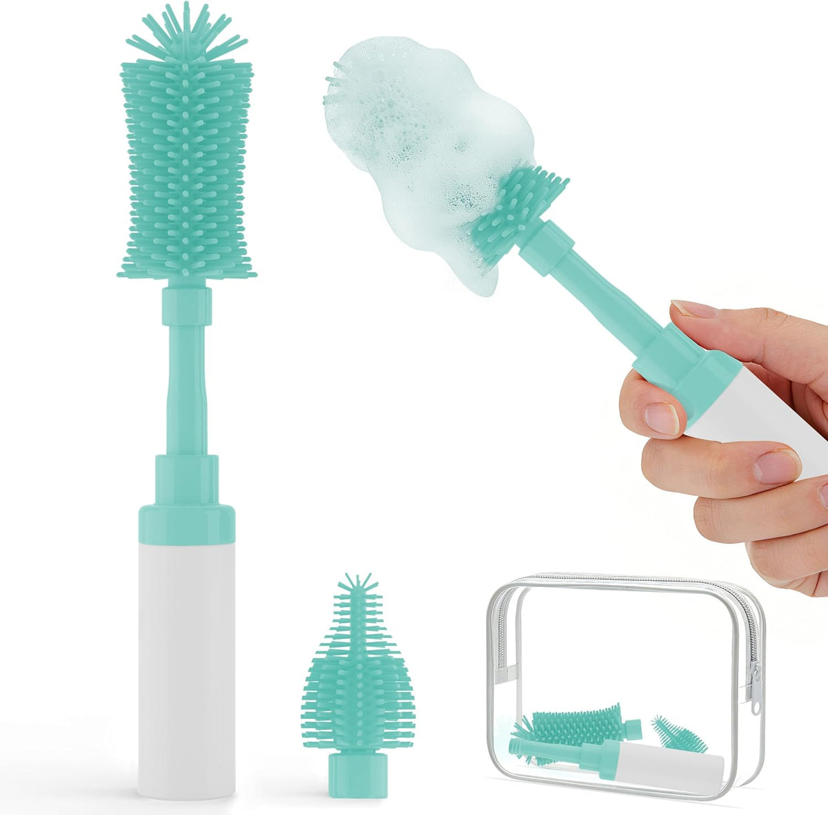 Baby Bottle Brush Kit -Upgraded Silicone Bottle & Nipples Cleaning Brush