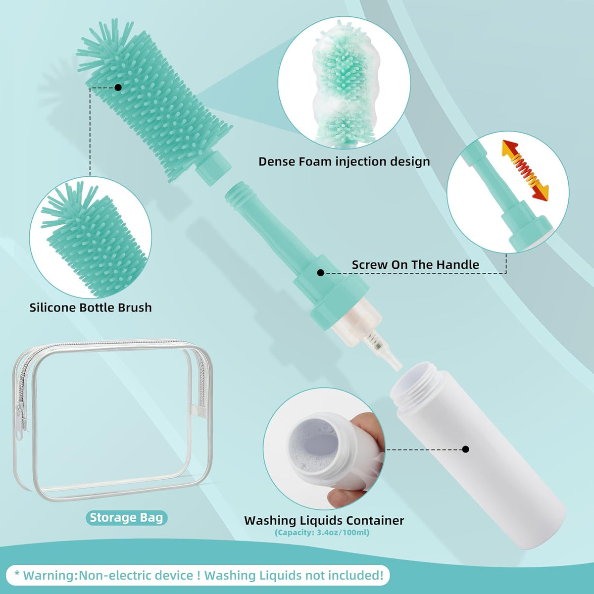 Baby Bottle Brush Kit -Upgraded Silicone Bottle & Nipples Cleaning Brush
