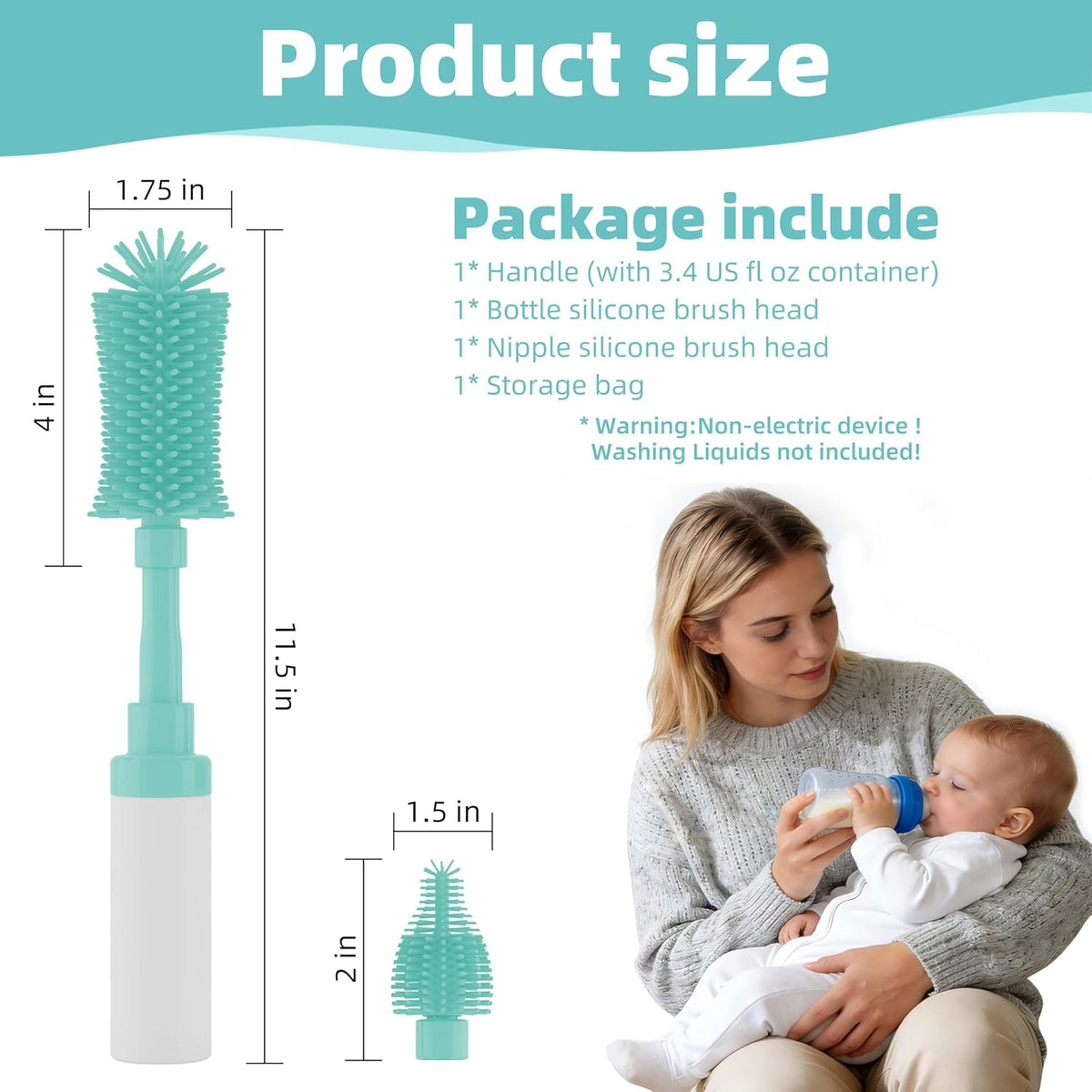 Baby Bottle Brush Kit -Upgraded Silicone Bottle & Nipples Cleaning Brush