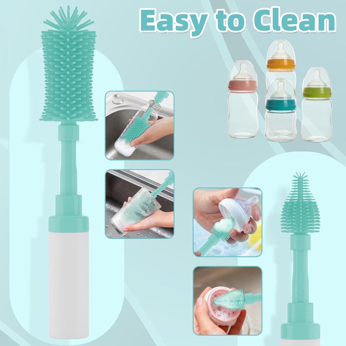 Baby Bottle Brush Kit -Upgraded Silicone Bottle & Nipples Cleaning Brush