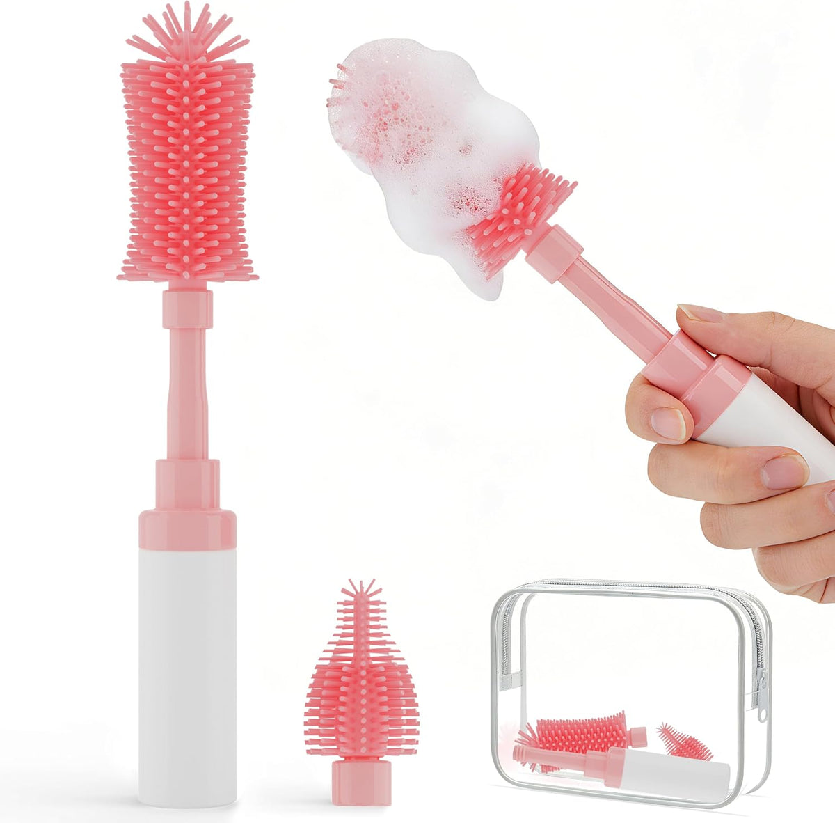 Baby Bottle Brush Kit -Upgraded Silicone Bottle & Nipples Cleaning Brush