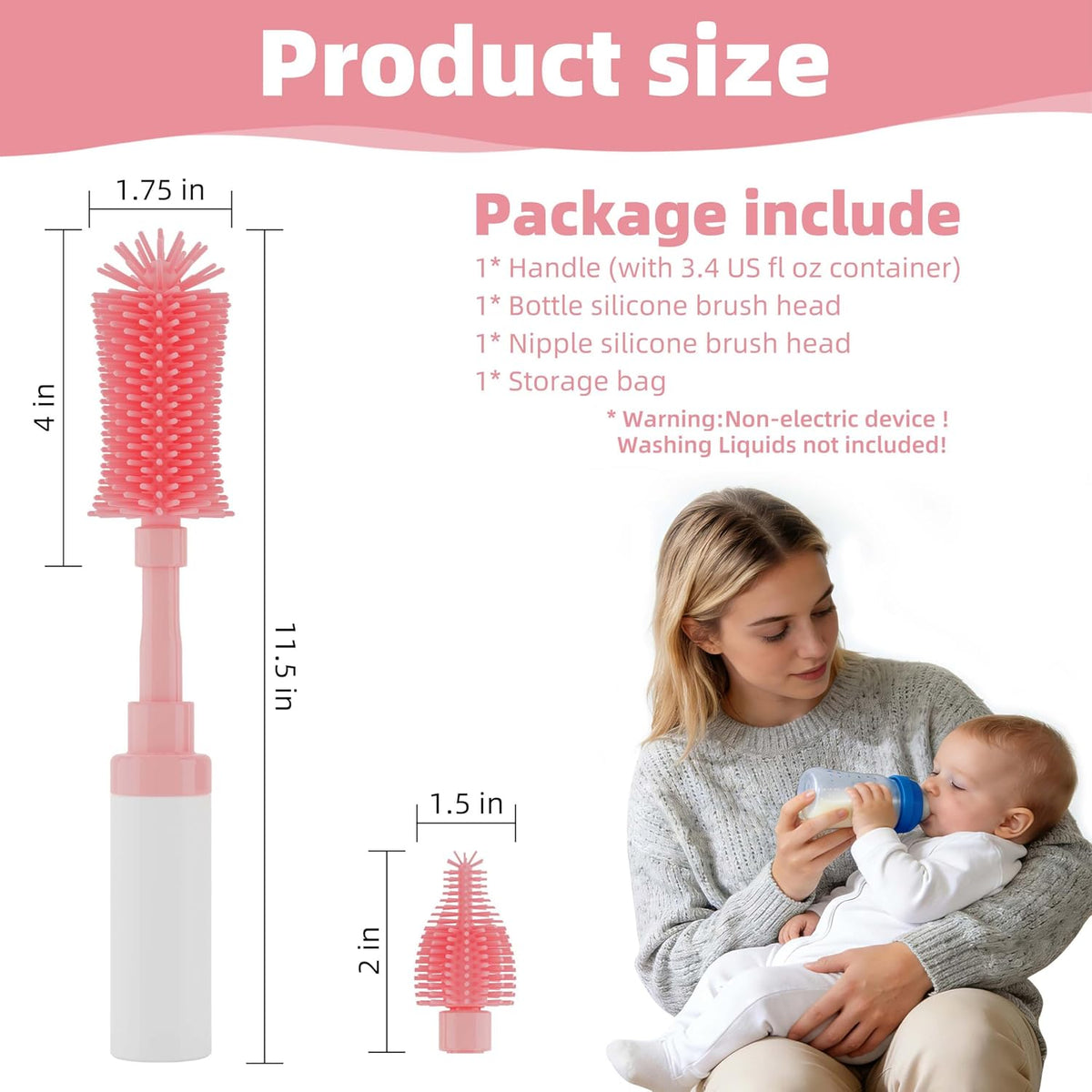 Baby Bottle Brush Kit -Upgraded Silicone Bottle & Nipples Cleaning Brush