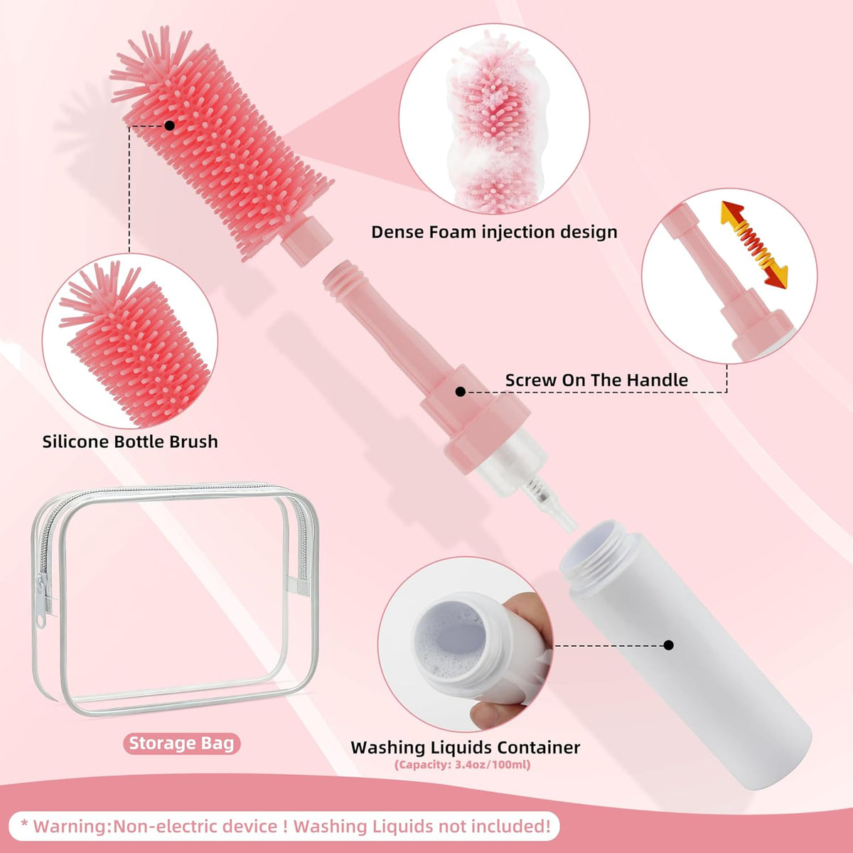 Baby Bottle Brush Kit -Upgraded Silicone Bottle & Nipples Cleaning Brush