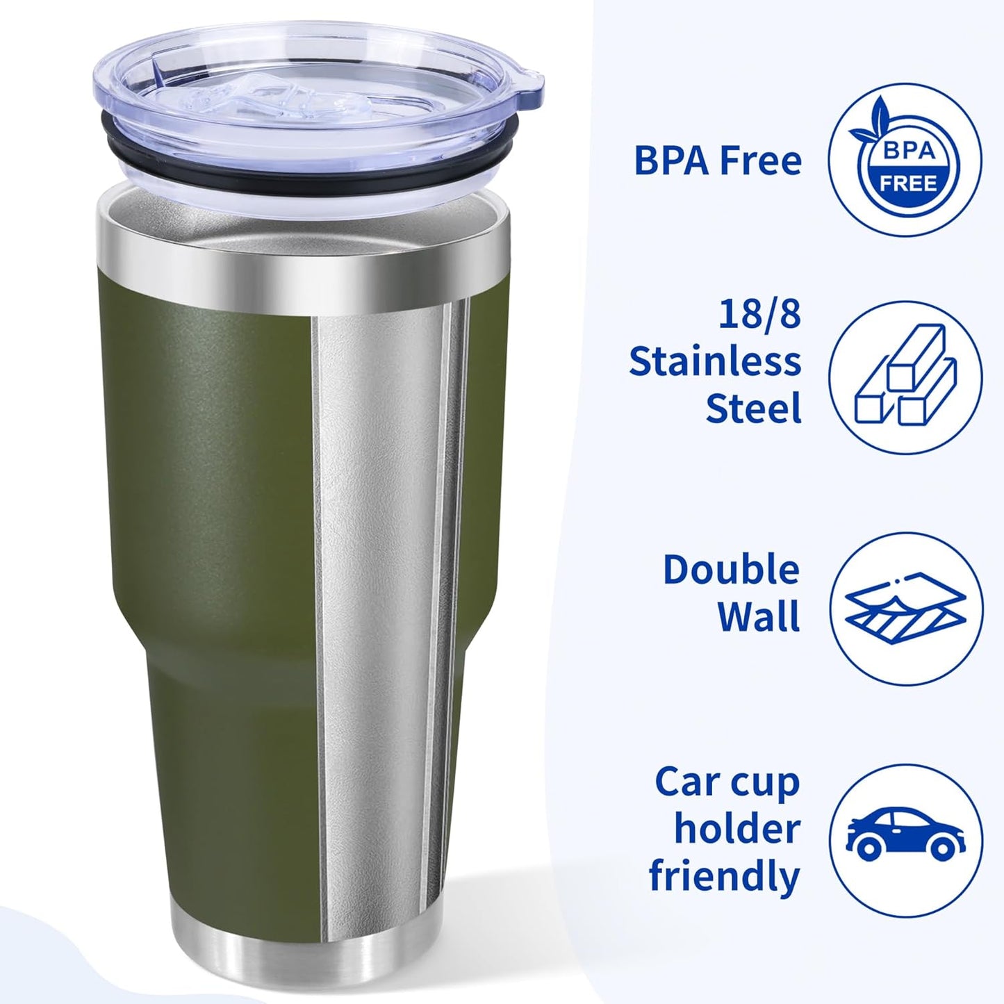 30oz Stainless Steel Tumbler with Lid, Double Wall Vacuum Insulated Powder Coated Travel Mug, Dark Green, 1 Pack