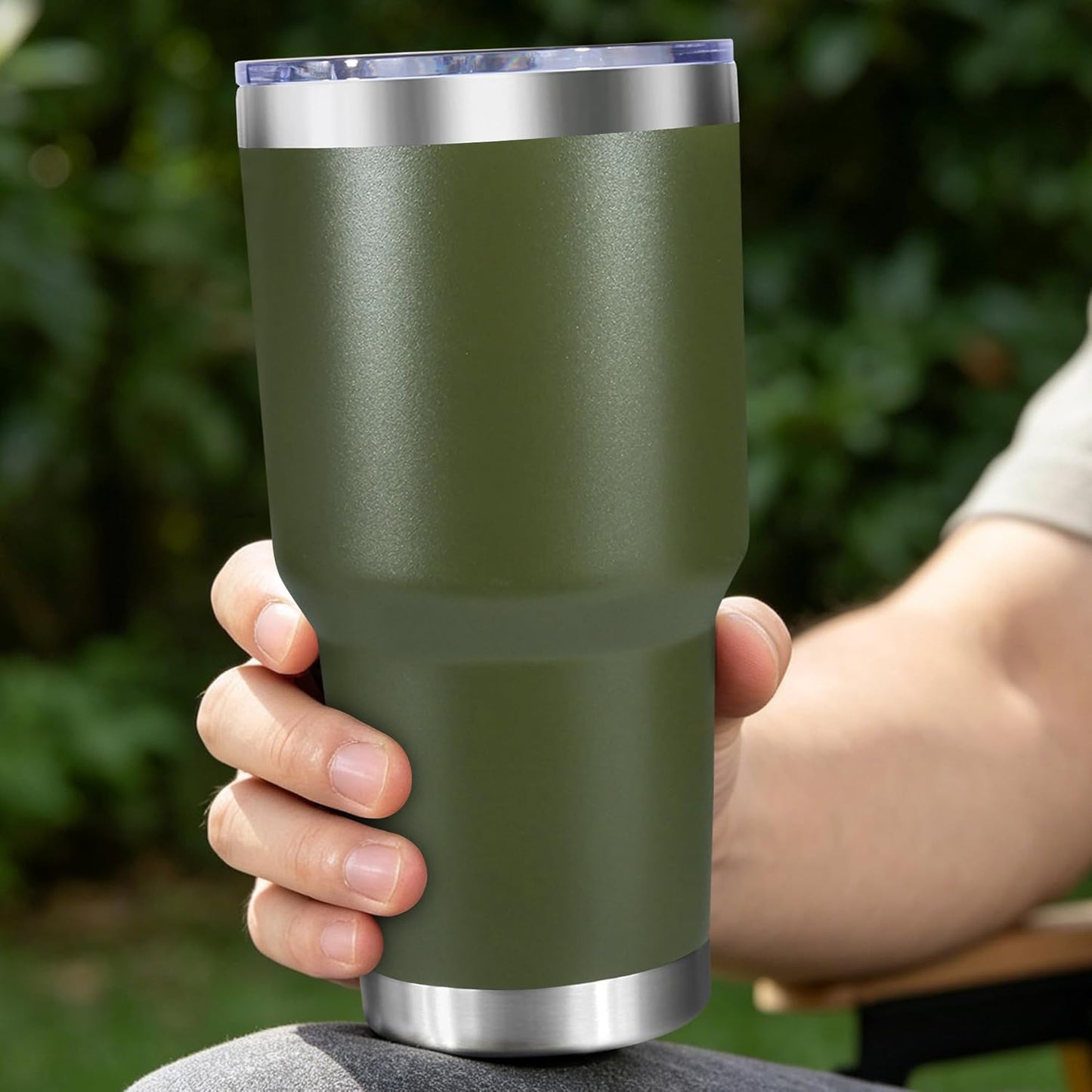 30oz Stainless Steel Tumbler with Lid, Double Wall Vacuum Insulated Powder Coated Travel Mug, Dark Green, 1 Pack