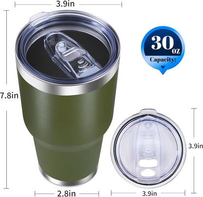 30oz Stainless Steel Tumbler with Lid, Double Wall Vacuum Insulated Powder Coated Travel Mug, Dark Green, 1 Pack