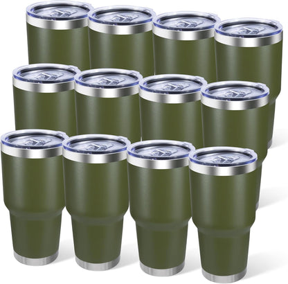 30oz Stainless Steel Tumbler with Lid, Double Wall Vacuum Insulated Powder Coated Travel Mug, Dark Green, 1 Pack