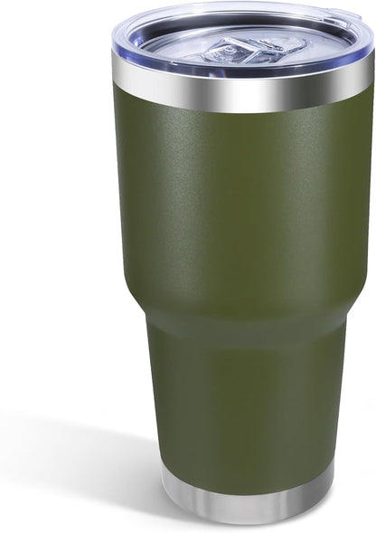 30oz Stainless Steel Tumbler with Lid, Double Wall Vacuum Insulated Powder Coated Travel Mug, Dark Green, 1 Pack