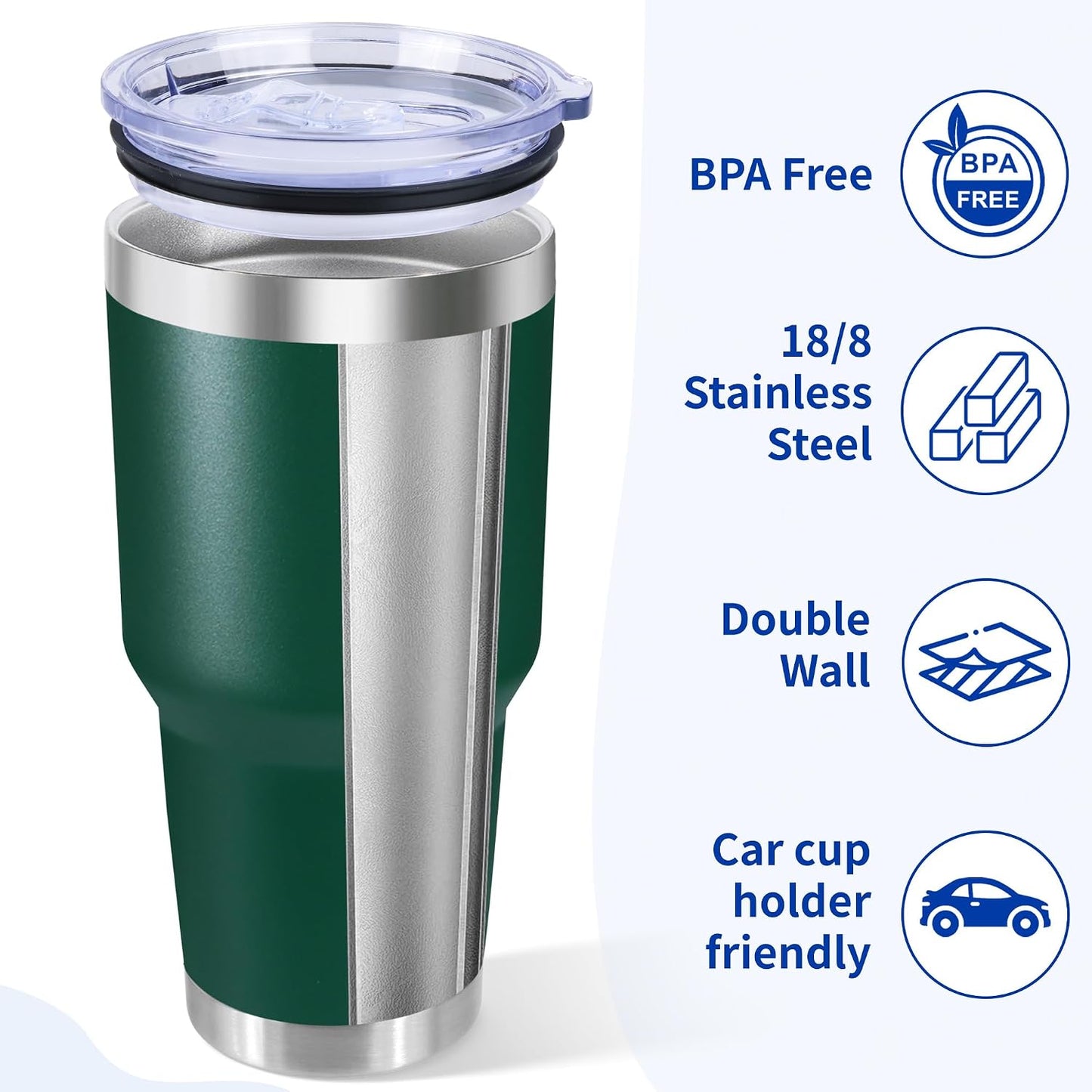 30oz Stainless Steel Tumbler with Lid, Double Wall Vacuum Insulated Powder Coated Travel Mug, Dark Green, 1 Pack