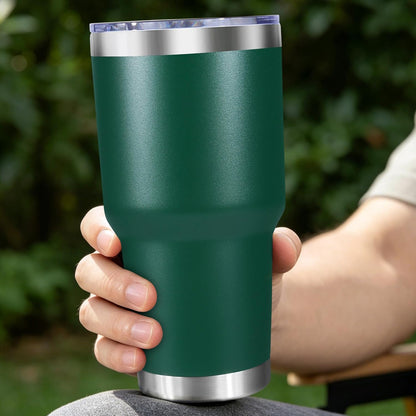 30oz Stainless Steel Tumbler with Lid, Double Wall Vacuum Insulated Powder Coated Travel Mug, Dark Green, 1 Pack