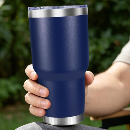 30oz Stainless Steel Tumbler with Lid, Double Wall Vacuum Insulated Powder Coated Travel Mug, Dark Green, 1 Pack