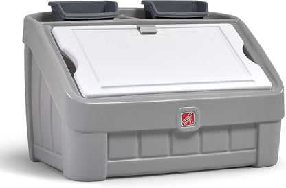 2-in-1 Toy Box & Art Lid, Kids Toy Storage Bin & Organizer, Easel & Chest in One, Made of Durable Plastic, For Toddlers 2+ Years Old, Gray