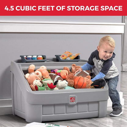 2-in-1 Toy Box & Art Lid, Kids Toy Storage Bin & Organizer, Easel & Chest in One, Made of Durable Plastic, For Toddlers 2+ Years Old, Gray