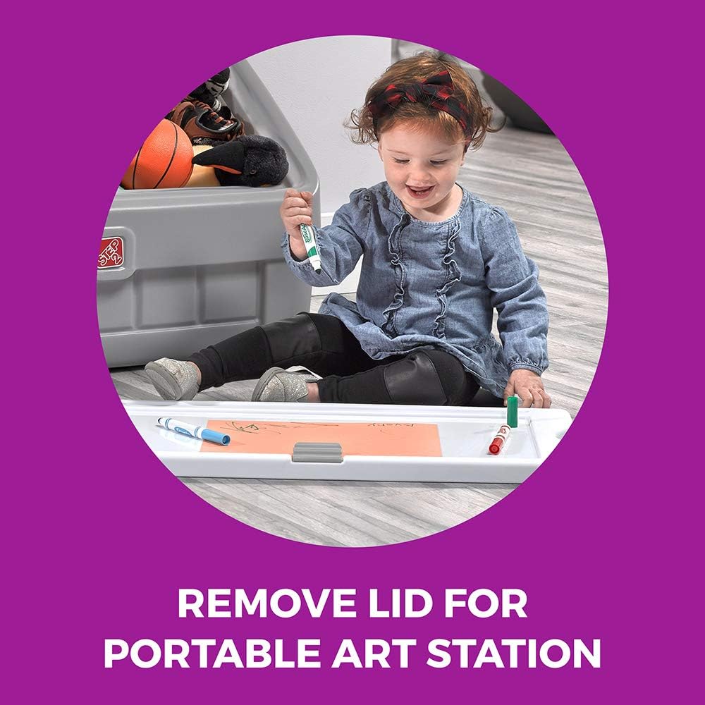 2-in-1 Toy Box & Art Lid, Kids Toy Storage Bin & Organizer, Easel & Chest in One, Made of Durable Plastic, For Toddlers 2+ Years Old, Gray