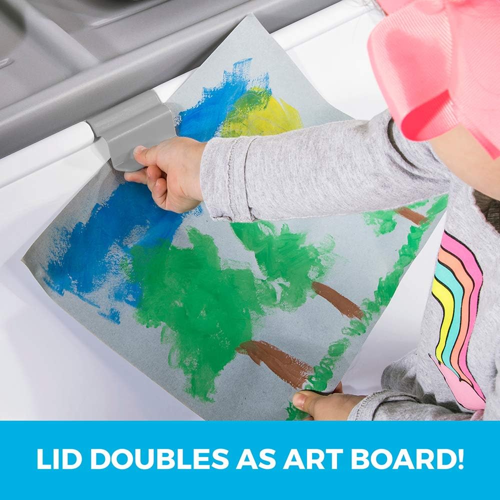 2-in-1 Toy Box & Art Lid, Kids Toy Storage Bin & Organizer, Easel & Chest in One, Made of Durable Plastic, For Toddlers 2+ Years Old, Gray