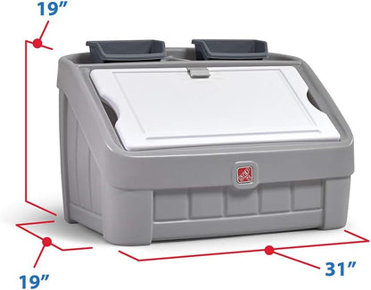 2-in-1 Toy Box & Art Lid, Kids Toy Storage Bin & Organizer, Easel & Chest in One, Made of Durable Plastic, For Toddlers 2+ Years Old, Gray