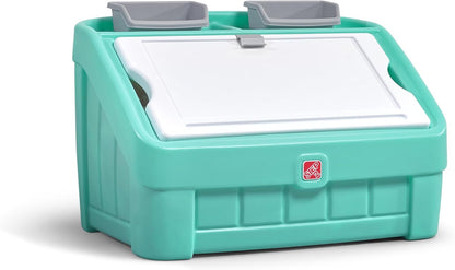 2-in-1 Toy Box & Art Lid, Kids Toy Storage Bin & Organizer, Easel & Chest in One, Made of Durable Plastic, For Toddlers 2+ Years Old, Gray