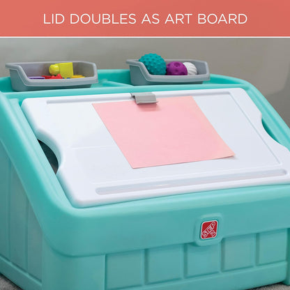 2-in-1 Toy Box & Art Lid, Kids Toy Storage Bin & Organizer, Easel & Chest in One, Made of Durable Plastic, For Toddlers 2+ Years Old, Gray