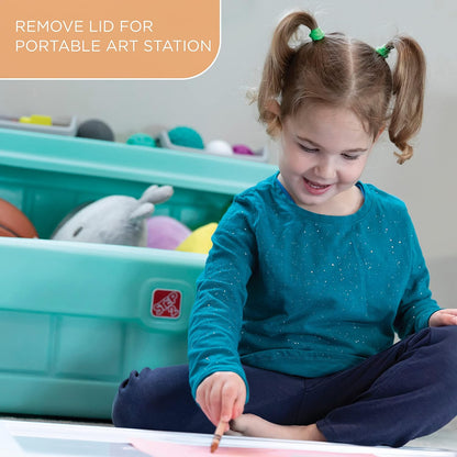 2-in-1 Toy Box & Art Lid, Kids Toy Storage Bin & Organizer, Easel & Chest in One, Made of Durable Plastic, For Toddlers 2+ Years Old, Gray