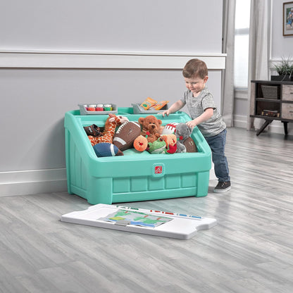 2-in-1 Toy Box & Art Lid, Kids Toy Storage Bin & Organizer, Easel & Chest in One, Made of Durable Plastic, For Toddlers 2+ Years Old, Gray