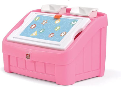 2-in-1 Toy Box & Art Lid, Kids Toy Storage Bin & Organizer, Easel & Chest in One, Made of Durable Plastic, For Toddlers 2+ Years Old, Gray
