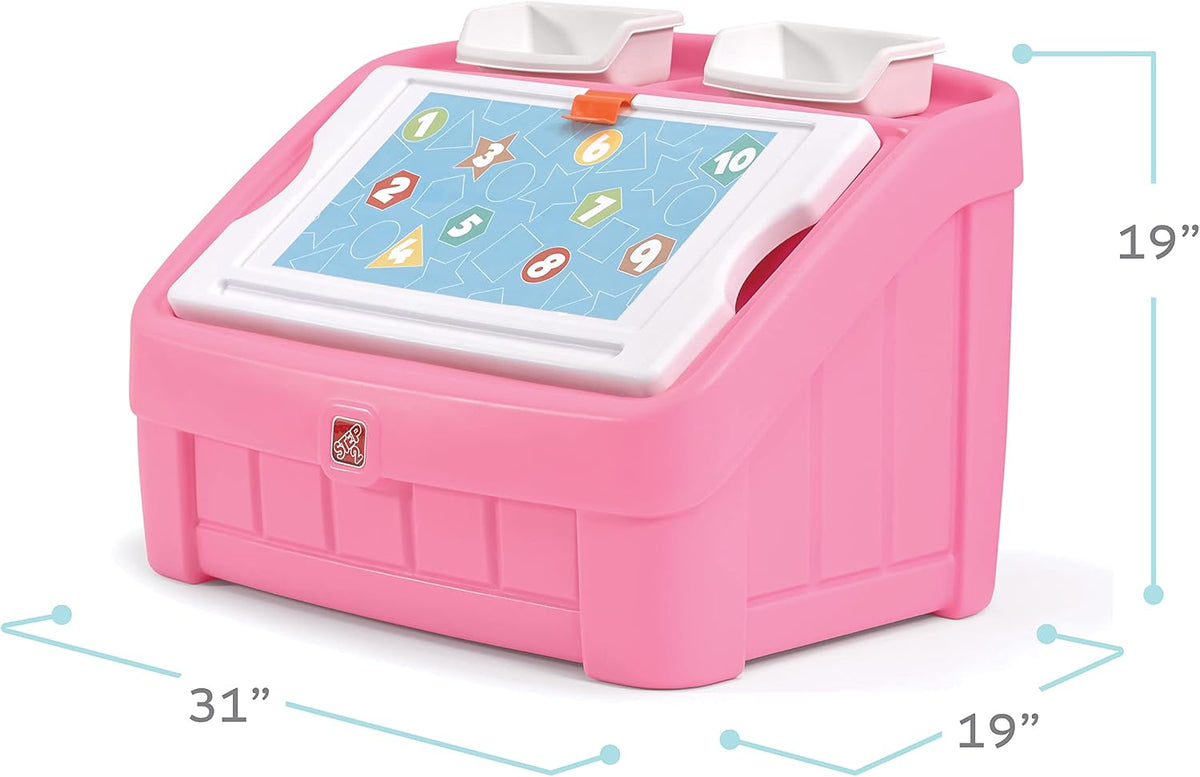 2-in-1 Toy Box & Art Lid, Kids Toy Storage Bin & Organizer, Easel & Chest in One, Made of Durable Plastic, For Toddlers 2+ Years Old, Gray