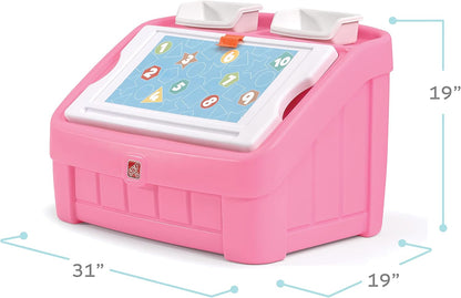 2-in-1 Toy Box & Art Lid, Kids Toy Storage Bin & Organizer, Easel & Chest in One, Made of Durable Plastic, For Toddlers 2+ Years Old, Gray