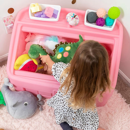 2-in-1 Toy Box & Art Lid, Kids Toy Storage Bin & Organizer, Easel & Chest in One, Made of Durable Plastic, For Toddlers 2+ Years Old, Gray