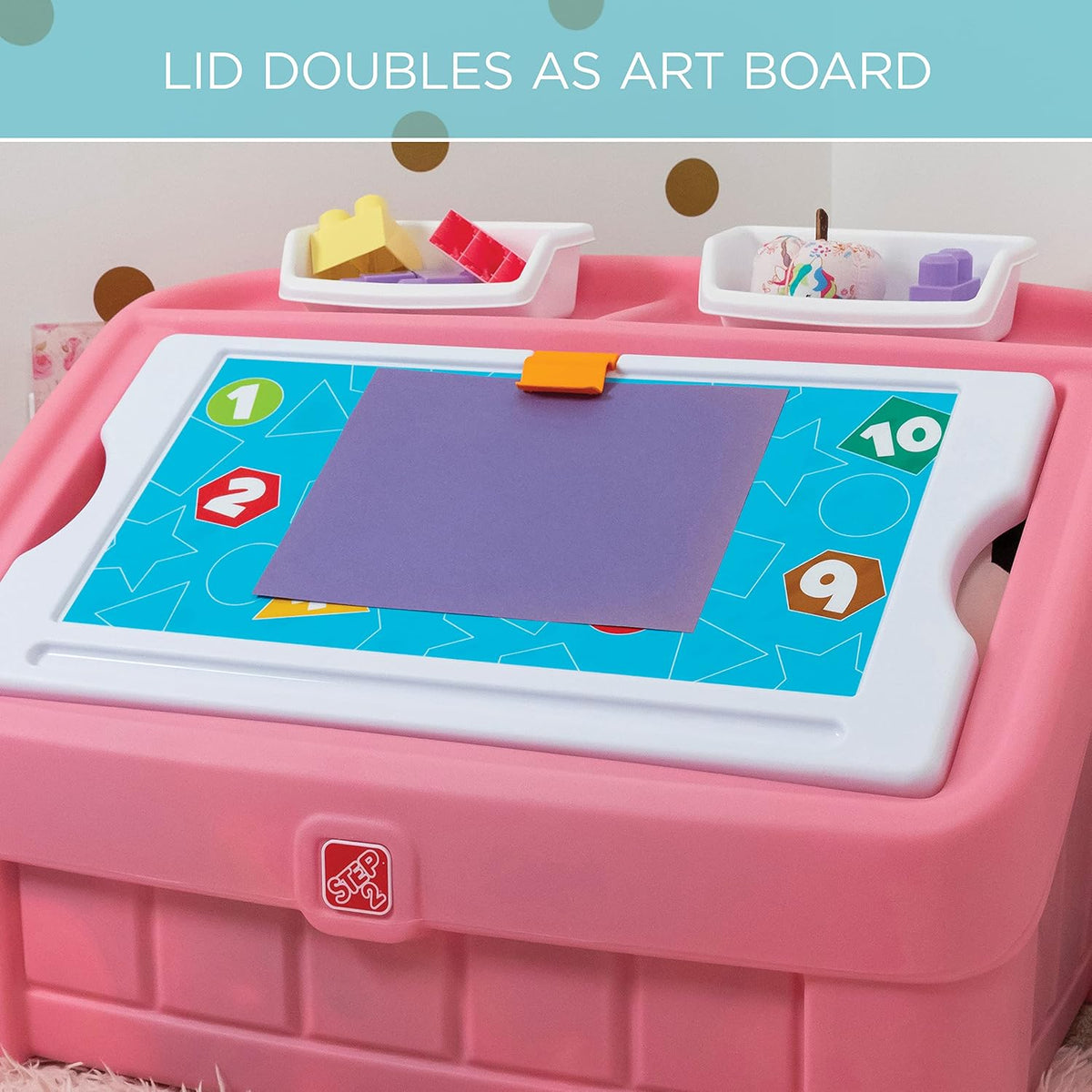 2-in-1 Toy Box & Art Lid, Kids Toy Storage Bin & Organizer, Easel & Chest in One, Made of Durable Plastic, For Toddlers 2+ Years Old, Gray