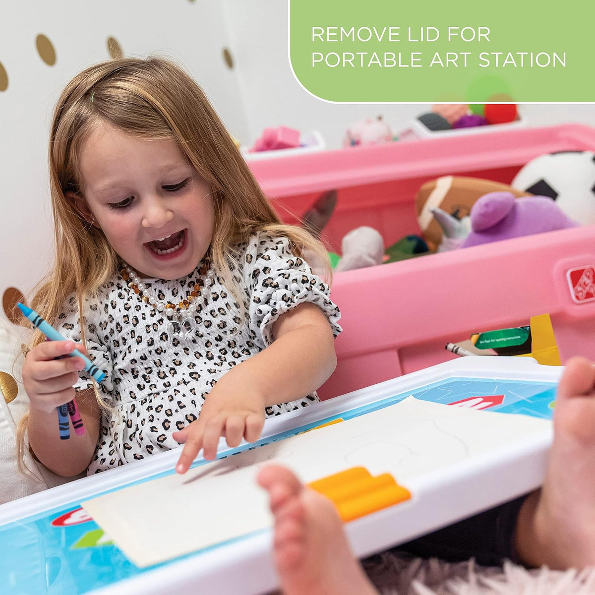 2-in-1 Toy Box & Art Lid, Kids Toy Storage Bin & Organizer, Easel & Chest in One, Made of Durable Plastic, For Toddlers 2+ Years Old, Gray