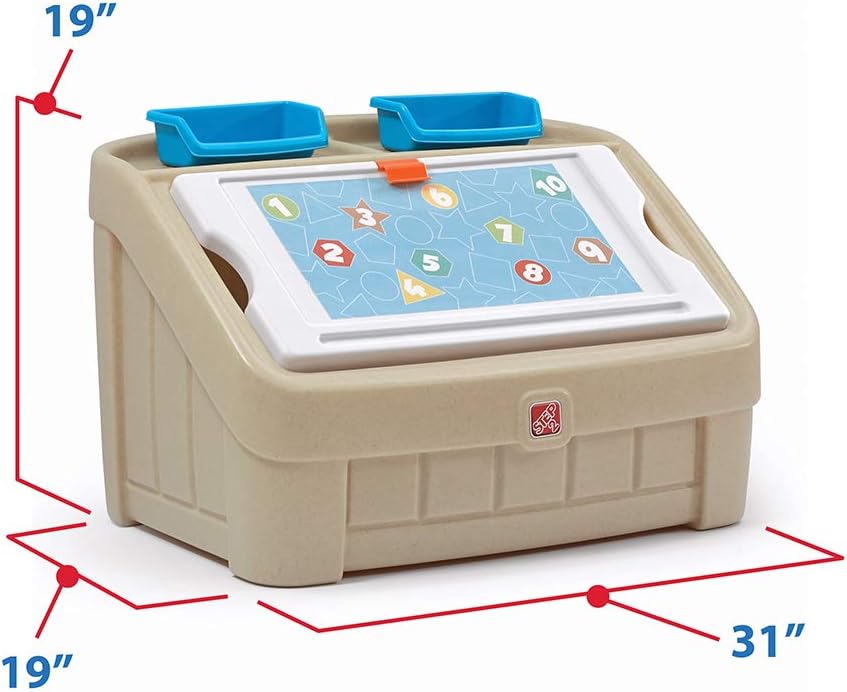 2-in-1 Toy Box & Art Lid, Kids Toy Storage Bin & Organizer, Easel & Chest in One, Made of Durable Plastic, For Toddlers 2+ Years Old, Gray