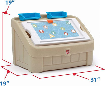 2-in-1 Toy Box & Art Lid, Kids Toy Storage Bin & Organizer, Easel & Chest in One, Made of Durable Plastic, For Toddlers 2+ Years Old, Gray