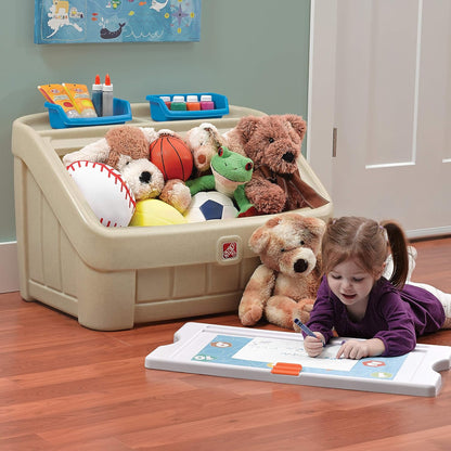 2-in-1 Toy Box & Art Lid, Kids Toy Storage Bin & Organizer, Easel & Chest in One, Made of Durable Plastic, For Toddlers 2+ Years Old, Gray