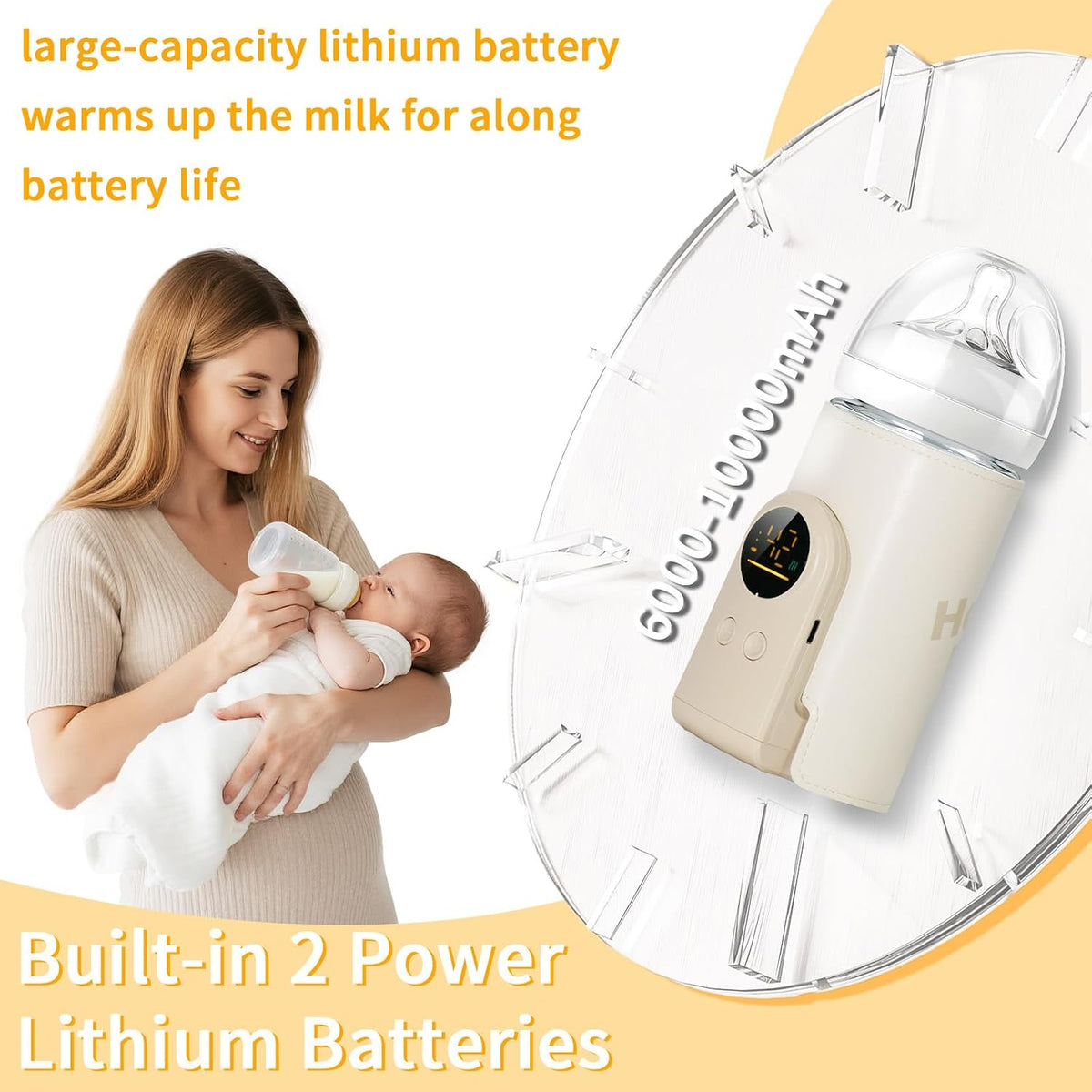 Upgrade Portable Bottle Warmer for Travel, 6 Temp with Smart Temperature Control & Night Light Display, Fast Warming, Long-Lasting Warming up to 5-8H, Comfortable Baby Feeding On The Go (10000mAh)