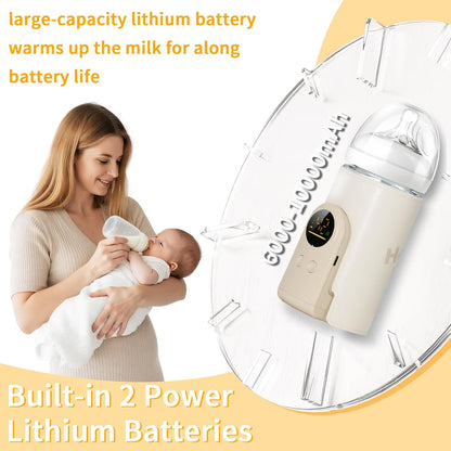 Upgrade Portable Bottle Warmer for Travel, 6 Temp with Smart Temperature Control & Night Light Display, Fast Warming, Long-Lasting Warming up to 5-8H, Comfortable Baby Feeding On The Go (10000mAh)