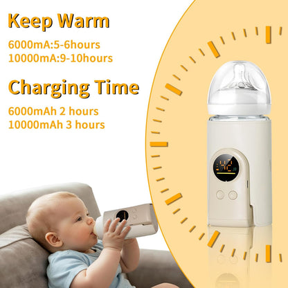 Upgrade Portable Bottle Warmer for Travel, 6 Temp with Smart Temperature Control & Night Light Display, Fast Warming, Long-Lasting Warming up to 5-8H, Comfortable Baby Feeding On The Go (10000mAh)