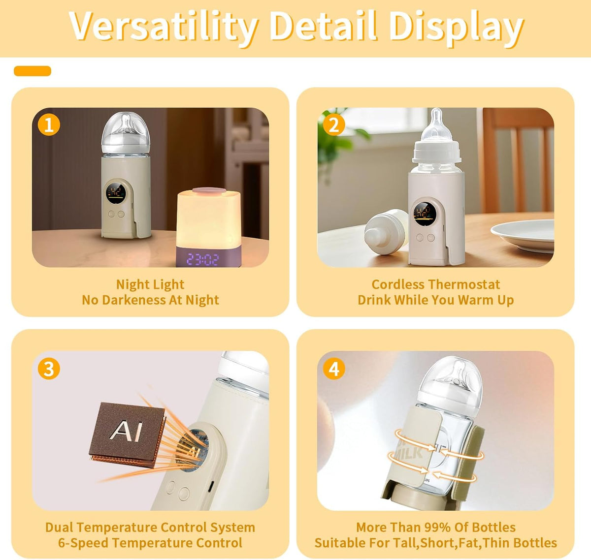 Upgrade Portable Bottle Warmer for Travel, 6 Temp with Smart Temperature Control & Night Light Display, Fast Warming, Long-Lasting Warming up to 5-8H, Comfortable Baby Feeding On The Go (10000mAh)