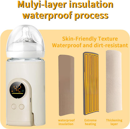 Upgrade Portable Bottle Warmer for Travel, 6 Temp with Smart Temperature Control & Night Light Display, Fast Warming, Long-Lasting Warming up to 5-8H, Comfortable Baby Feeding On The Go (10000mAh)