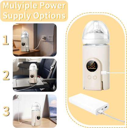 Upgrade Portable Bottle Warmer for Travel, 6 Temp with Smart Temperature Control & Night Light Display, Fast Warming, Long-Lasting Warming up to 5-8H, Comfortable Baby Feeding On The Go (10000mAh)
