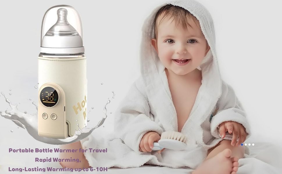 Upgrade Portable Bottle Warmer for Travel, 6 Temp with Smart Temperature Control & Night Light Display, Fast Warming, Long-Lasting Warming up to 5-8H, Comfortable Baby Feeding On The Go (10000mAh)