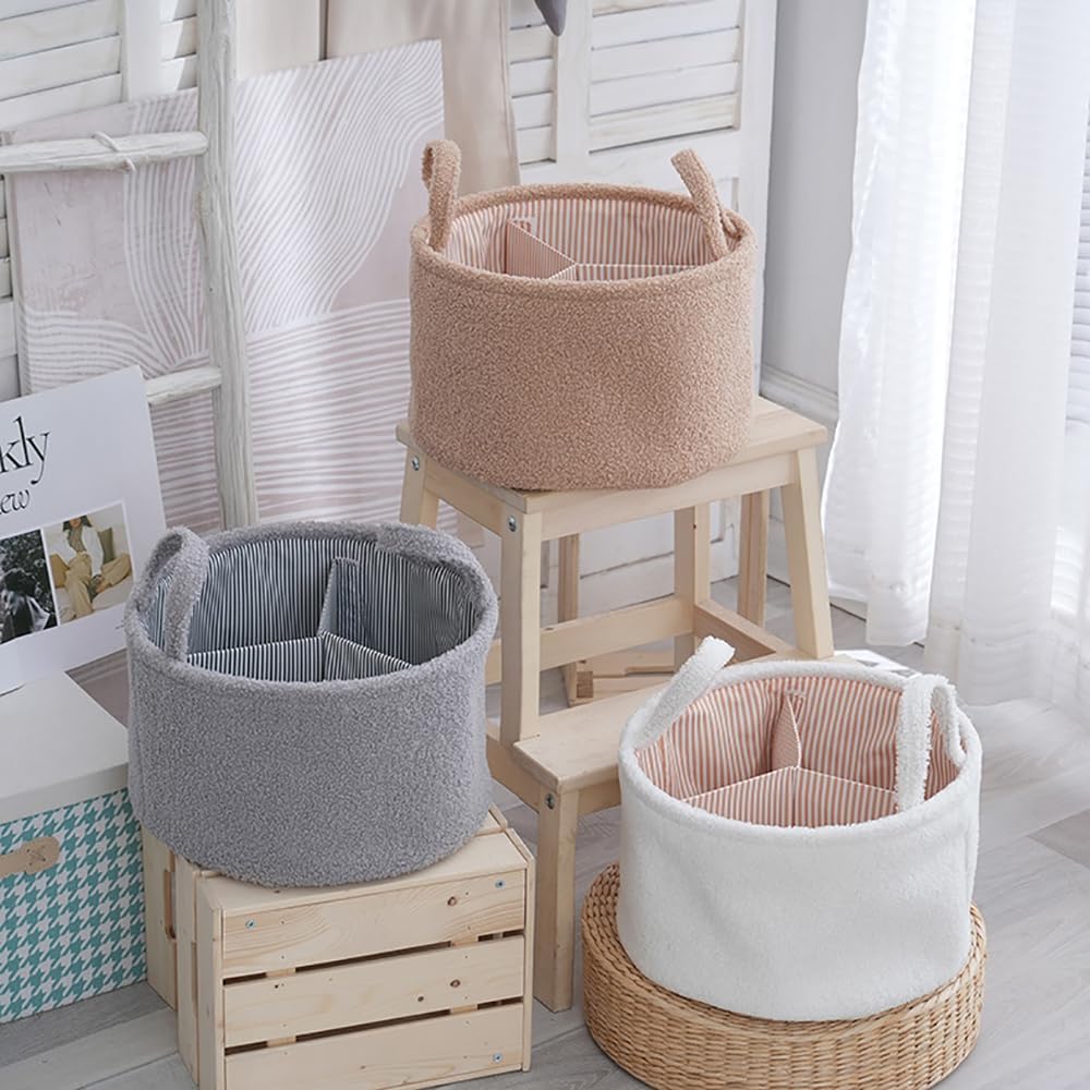 Baby Diaper Caddy Organizer - Stylish Round Shape Nursery Storage Basket for Diapers and Baby Wipes, Diaper Stacker Car Organizer, newborn nursery Gift (Rectangle Grey)