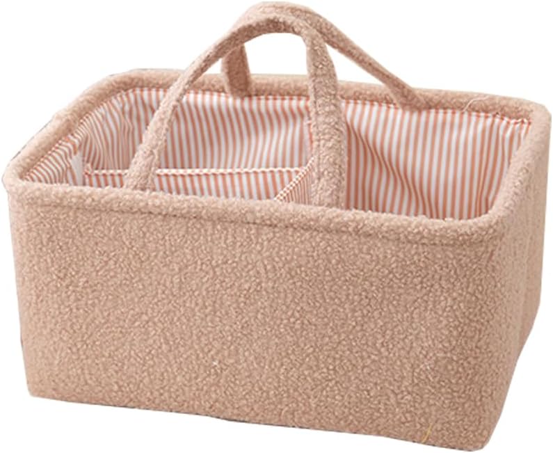 Baby Diaper Caddy Organizer - Stylish Round Shape Nursery Storage Basket for Diapers and Baby Wipes, Diaper Stacker Car Organizer, newborn nursery Gift (Rectangle Grey)