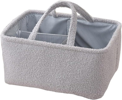 Baby Diaper Caddy Organizer - Stylish Round Shape Nursery Storage Basket for Diapers and Baby Wipes, Diaper Stacker Car Organizer, newborn nursery Gift (Rectangle Grey)