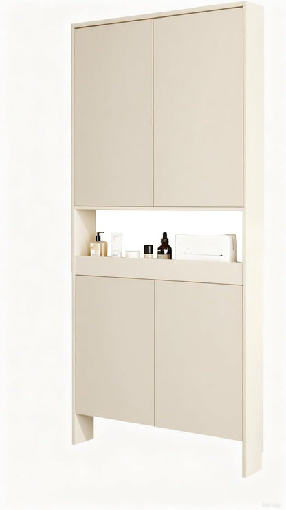 Behind The Door Bookshelf,5-Shelf Bookcase with Storage and Privacy Doors, Wooden Storage Cabinet Behind The Door Suitable for: Bedroom, Living Room
