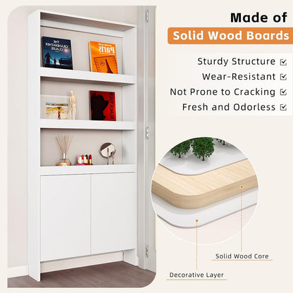 Behind The Door Bookshelf,5-Shelf Bookcase with Storage and Privacy Doors, Wooden Storage Cabinet Behind The Door Suitable for: Bedroom, Living Room