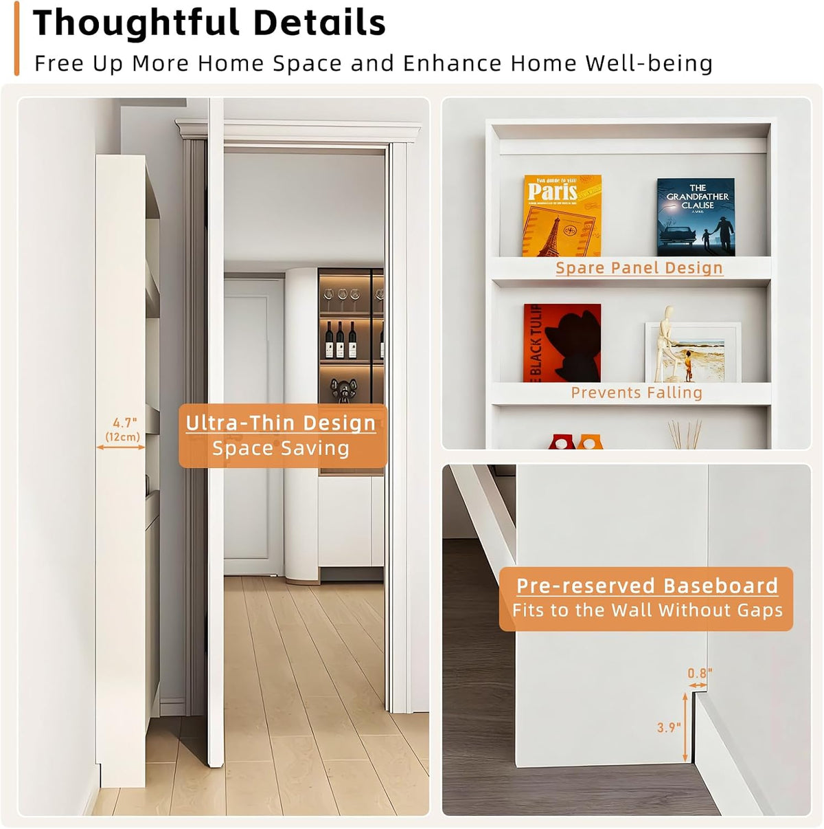 Behind The Door Bookshelf,5-Shelf Bookcase with Storage and Privacy Doors, Wooden Storage Cabinet Behind The Door Suitable for: Bedroom, Living Room