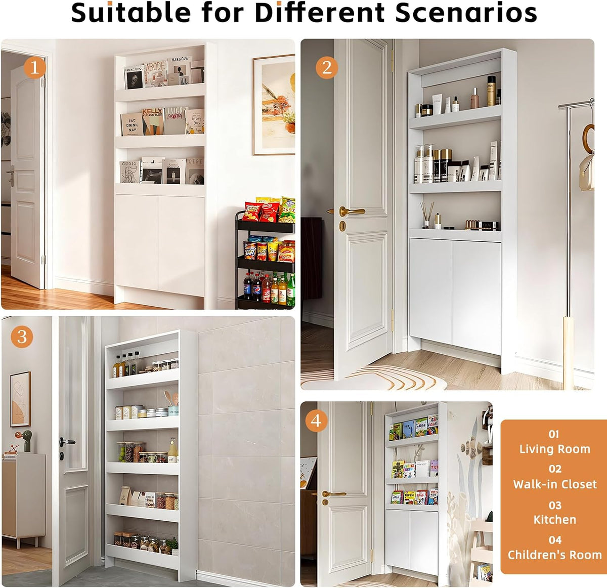 Behind The Door Bookshelf,5-Shelf Bookcase with Storage and Privacy Doors, Wooden Storage Cabinet Behind The Door Suitable for: Bedroom, Living Room