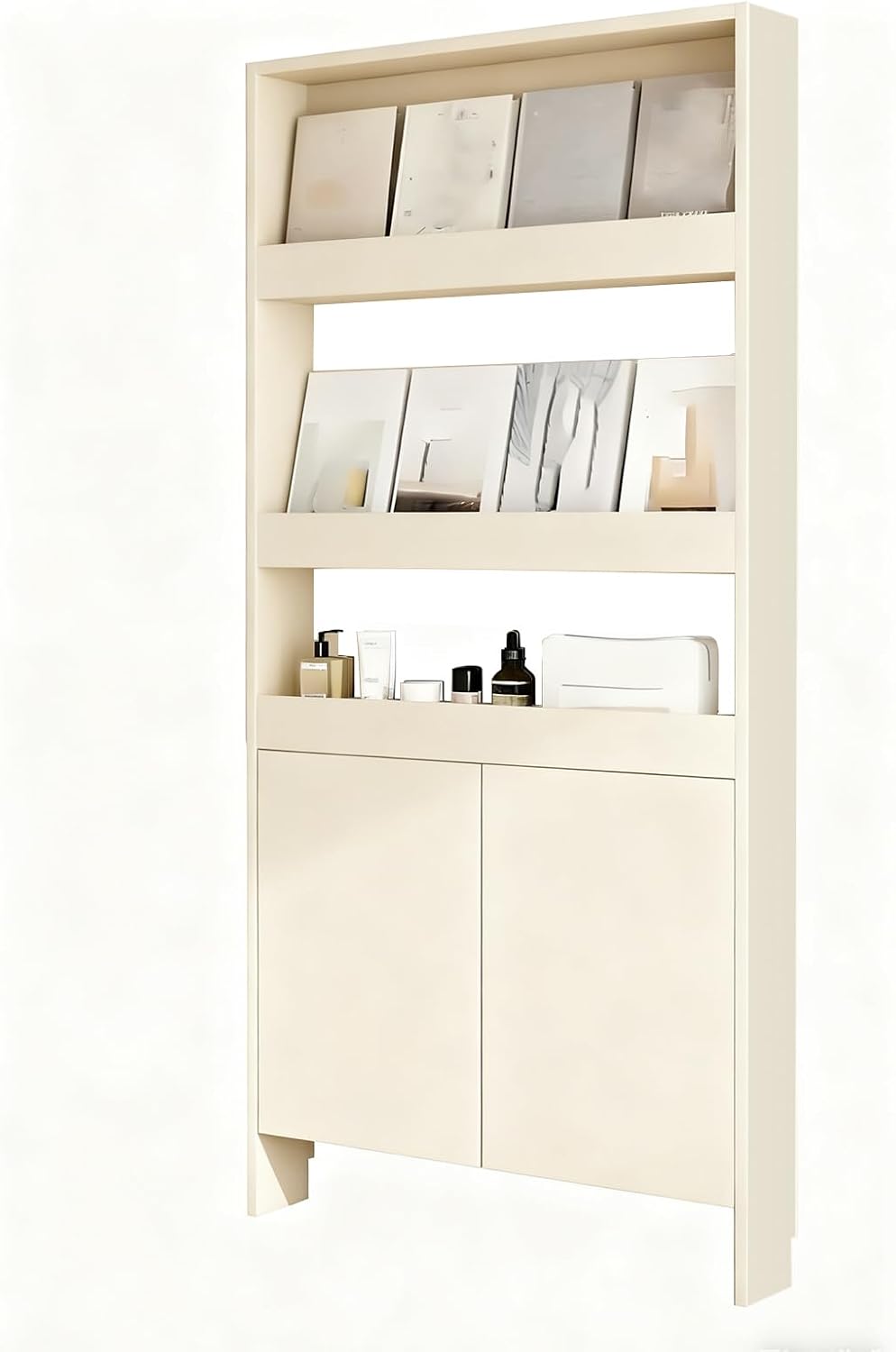 Behind The Door Bookshelf,5-Shelf Bookcase with Storage and Privacy Doors, Wooden Storage Cabinet Behind The Door Suitable for: Bedroom, Living Room